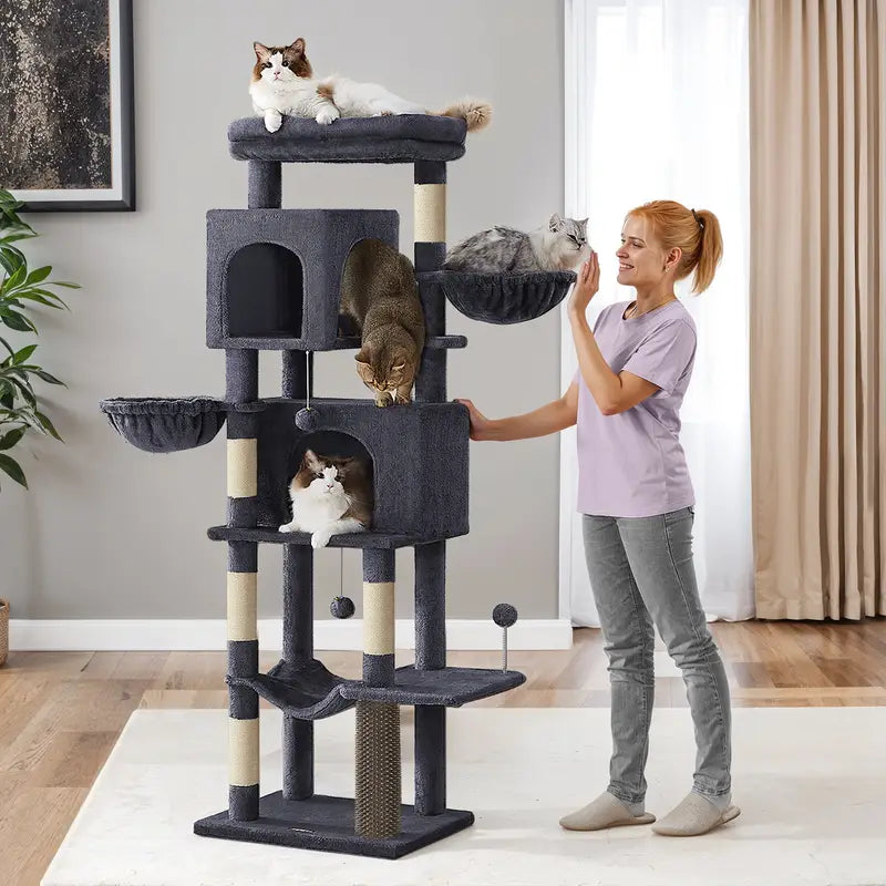 Large Cat Tree, 175 cm Tall Cat Tower, Multi-Level Cat Condo