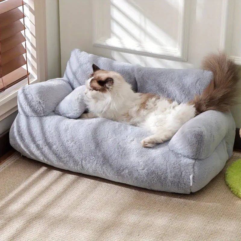 Gray Cat Sofa Bed - Detachable All-Season Pet Furniture
