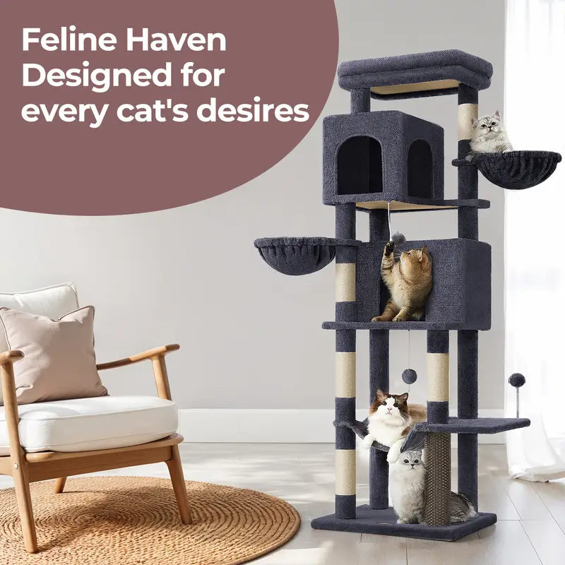 Large Cat Tree, 175 cm Tall Cat Tower, Multi-Level Cat Condo